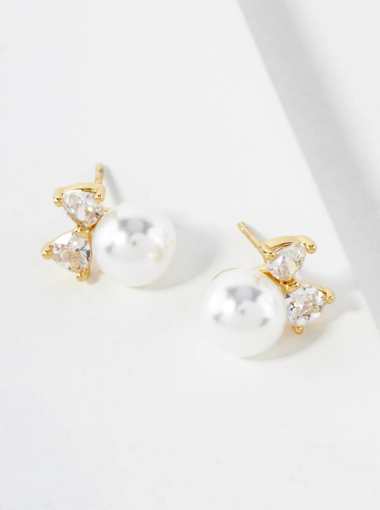 8mm Pearl Drop Cubic-Zirconia Bow 14K-Gold-Dipped Brass Stud Earrings