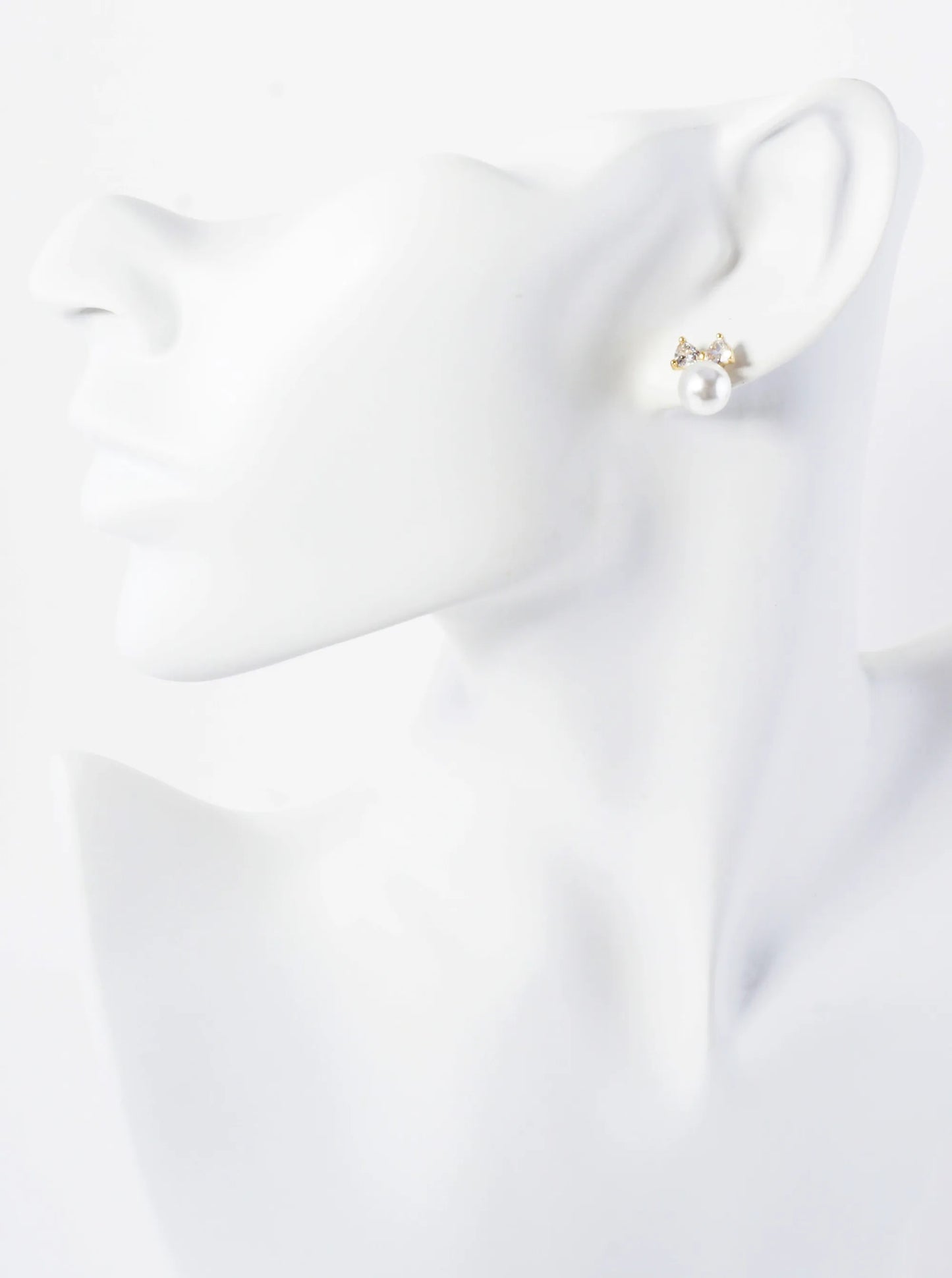 8mm Pearl Drop Cubic-Zirconia Bow 14K-Gold-Dipped Brass Stud Earrings