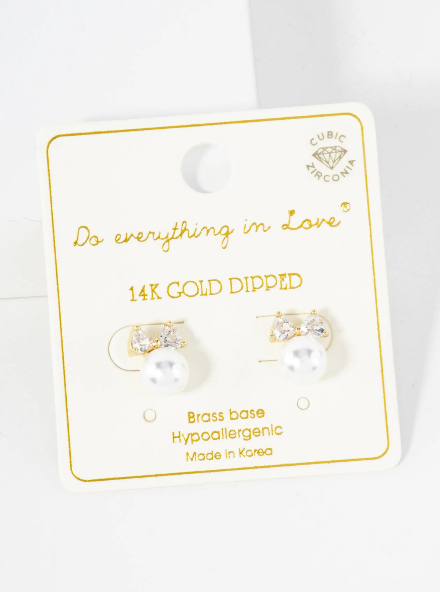 8mm Pearl Drop Cubic-Zirconia Bow 14K-Gold-Dipped Brass Stud Earrings