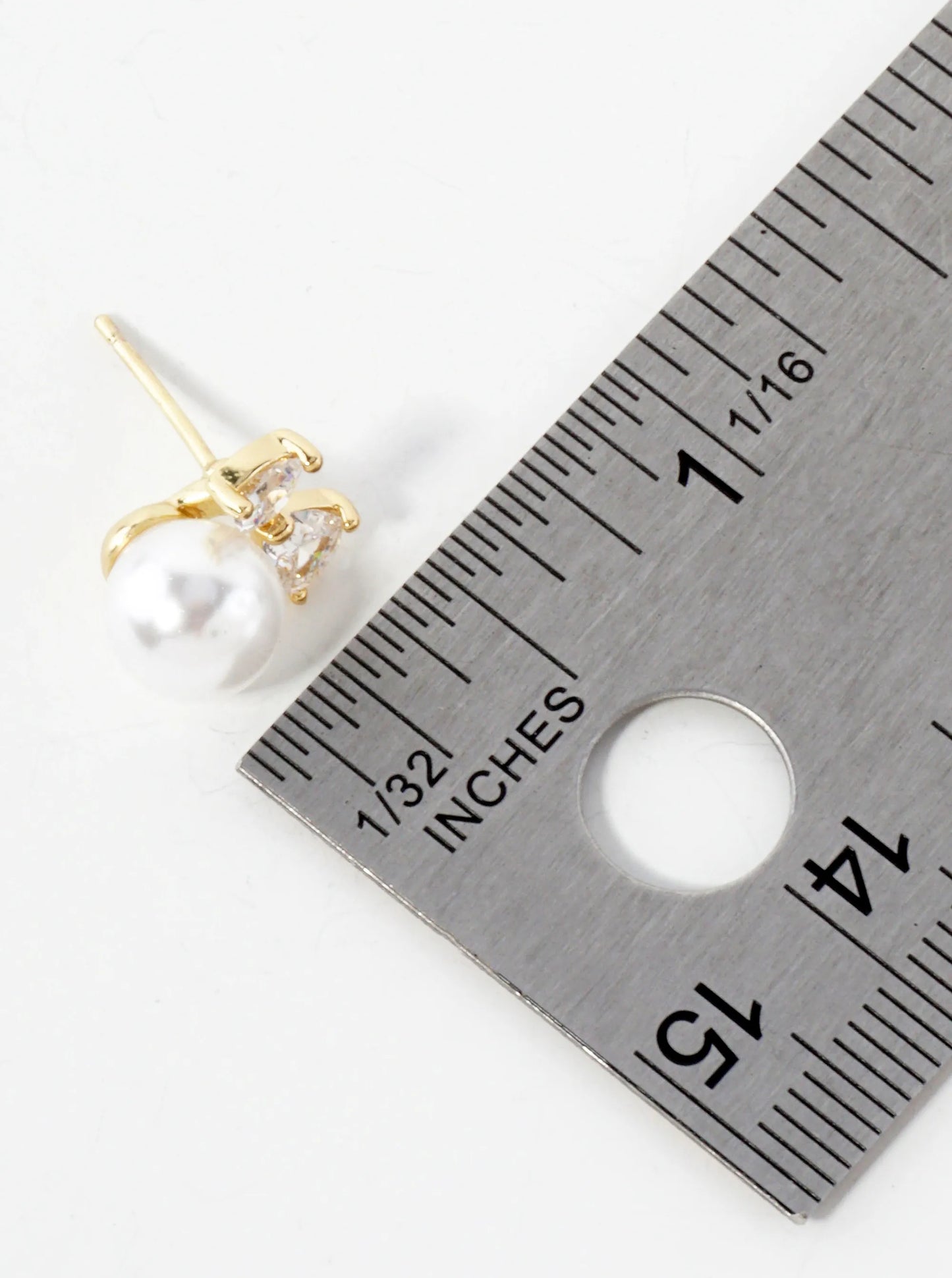 8mm Pearl Drop Cubic-Zirconia Bow 14K-Gold-Dipped Brass Stud Earrings