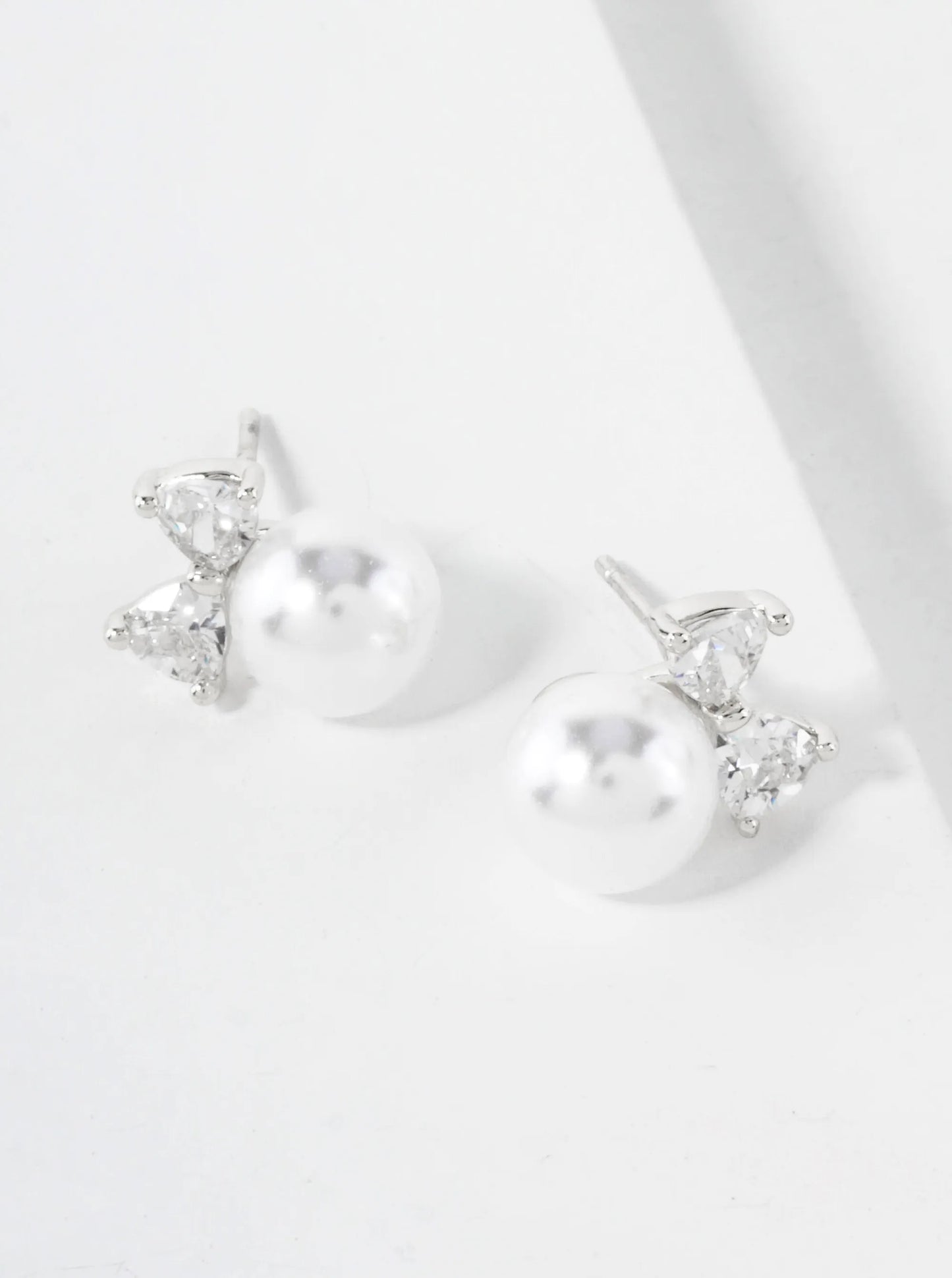 8mm Pearl Drop Cubic-Zirconia Bow 14K-Gold-Dipped Brass Stud Earrings