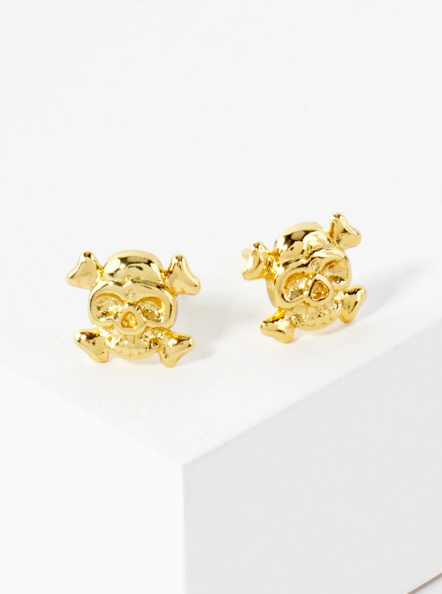 8mm Skull Pirate Symbol 18K-Gold-Dipped Polished Brass Stud Earrings