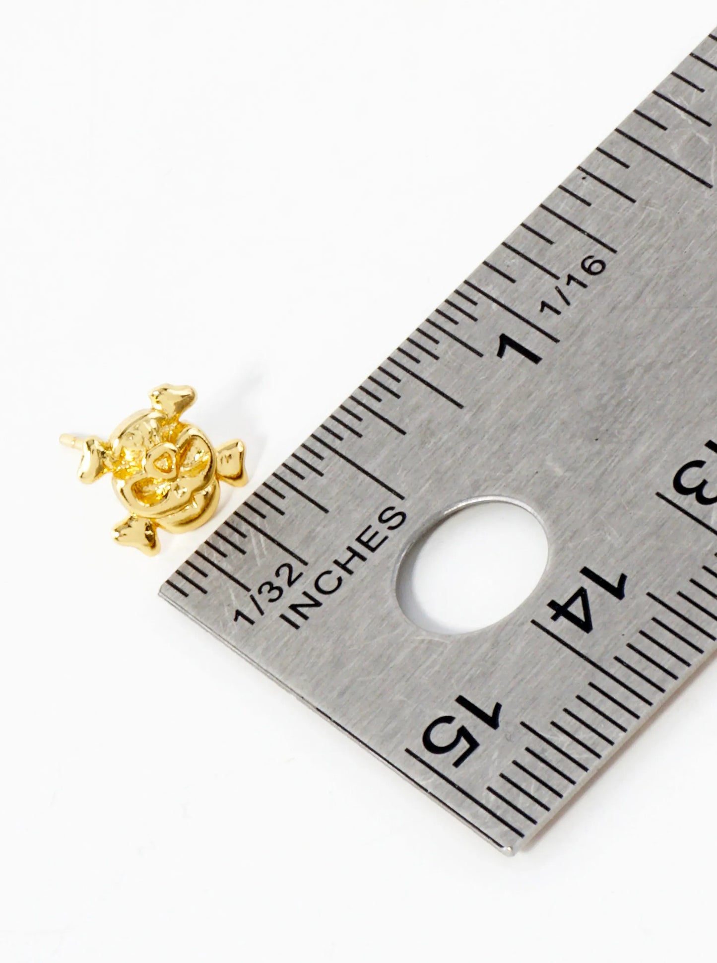 8mm Skull Pirate Symbol 18K-Gold-Dipped Polished Brass Stud Earrings