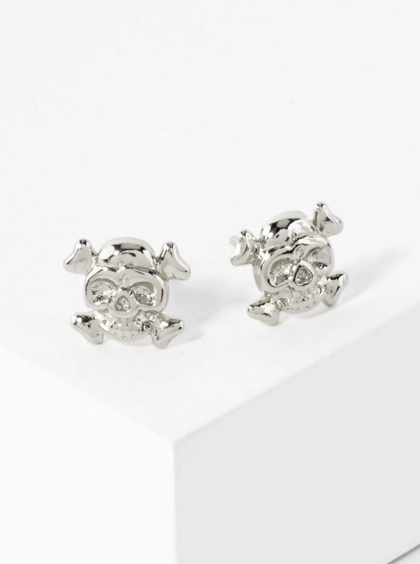 8mm Skull Pirate Symbol 18K-Gold-Dipped Polished Brass Stud Earrings