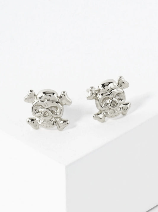 8mm Skull Pirate Symbol 18K-Gold-Dipped Polished Brass Stud Earrings