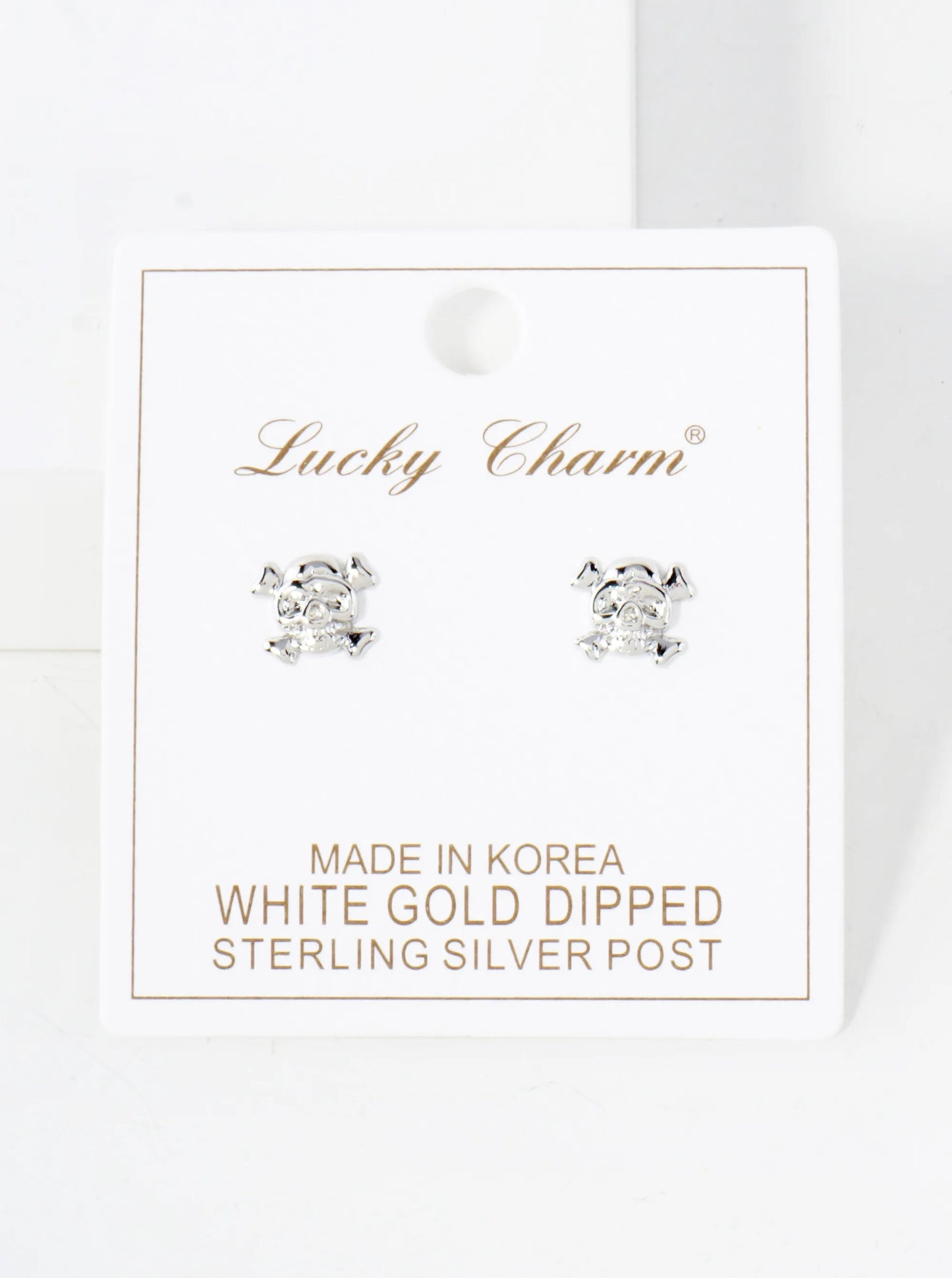 8mm Skull Pirate Symbol 18K-Gold-Dipped Polished Brass Stud Earrings
