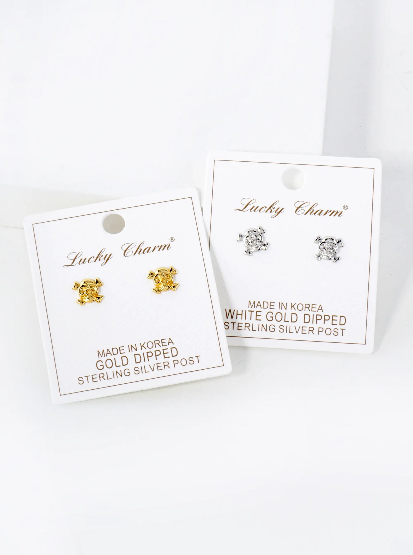 8mm Skull Pirate Symbol 18K-Gold-Dipped Polished Brass Stud Earrings