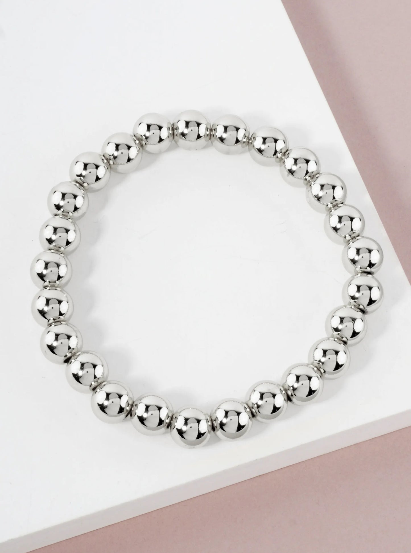 8mm Stainless-Steel Ball-Beaded Stretch Bracelet