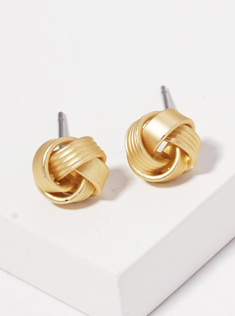 8mm Textured Metal Love Knot Dainty Post Stud Earrings