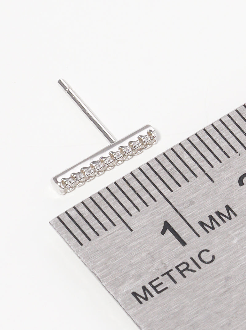 925 Sterling Silver 12mm CZ Vertical Bar Delicate Stud Earrings