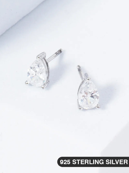 925 Sterling Silver 7mm 3-Prong Teardrop Stud Earrings