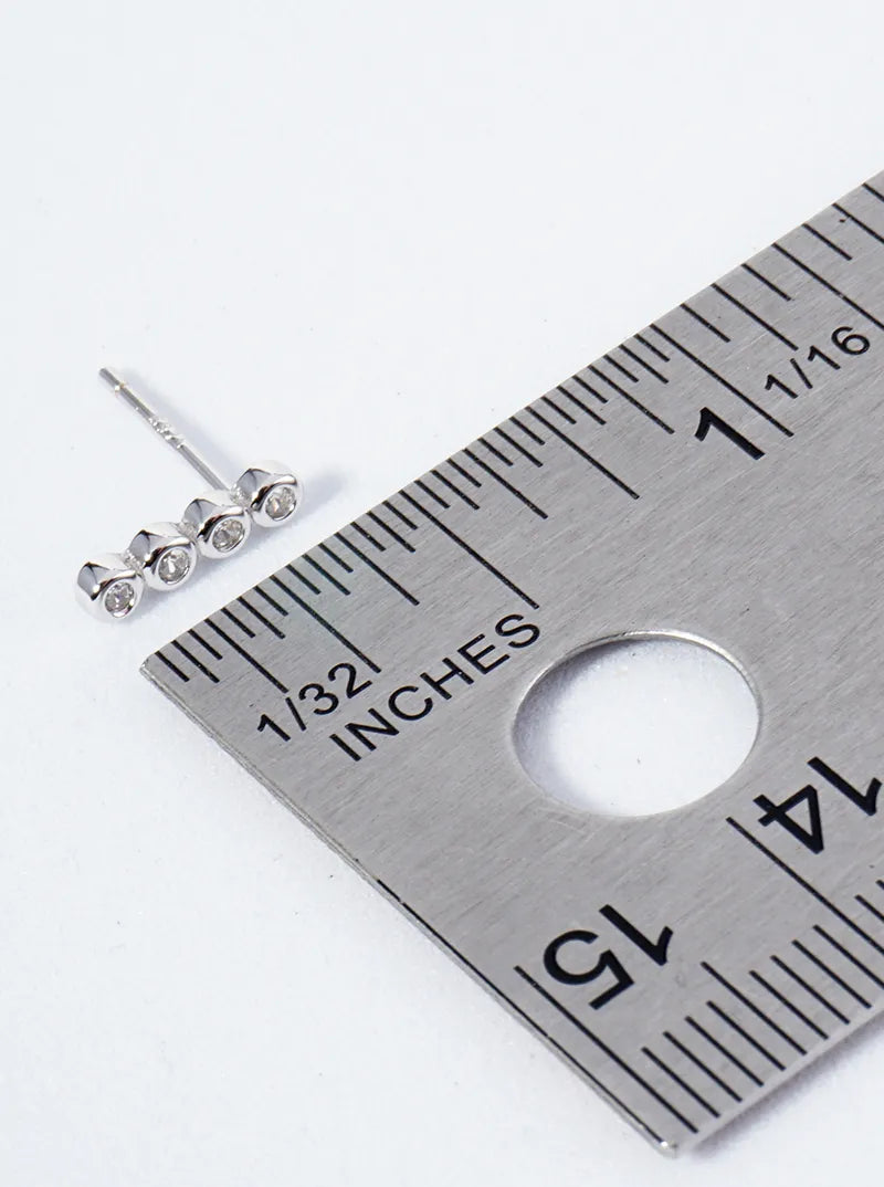 925 Sterling Silver 9mm 4 Round Bezel CZ Delicate Stud Earrings