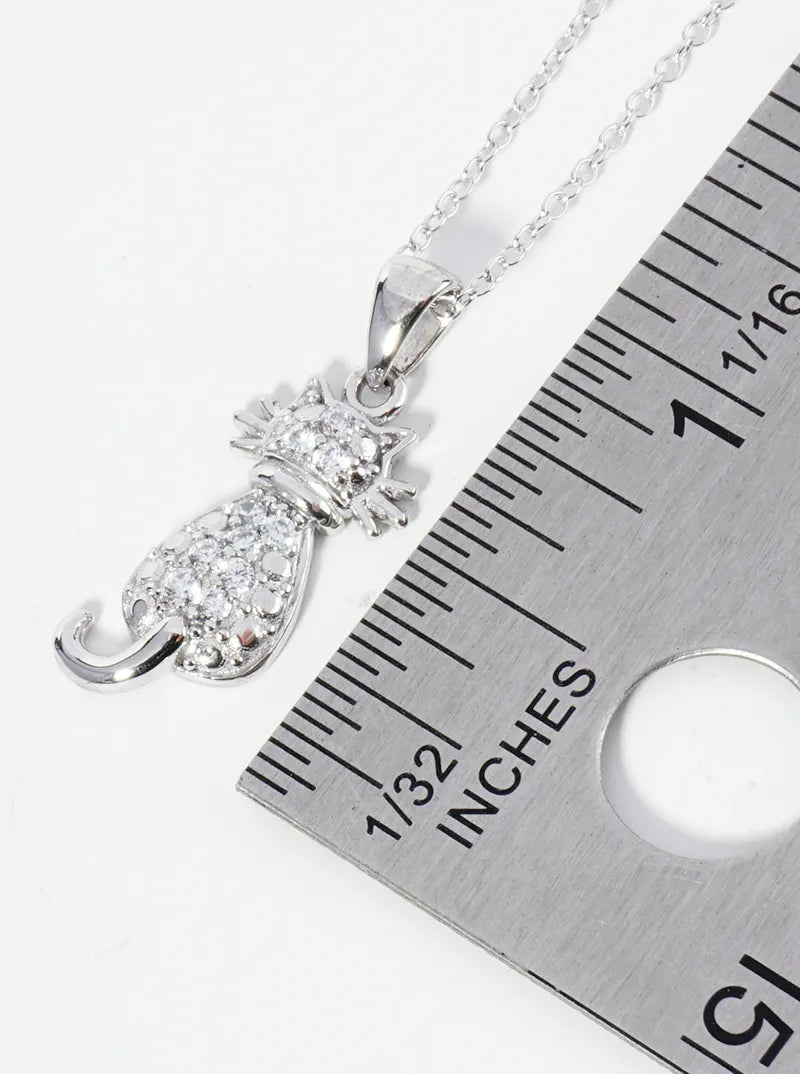 925 Sterling Silver CZ Pave Cat Pendant Delicate Necklace