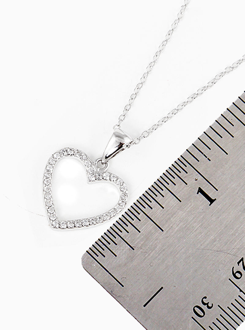 925 Sterling Silver CZ Pave Heart Pendant Delicate Necklace