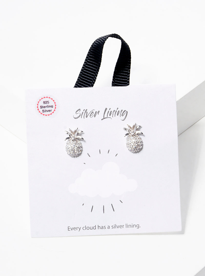 925 Sterling Silver CZ Pave Pineapple Post Stud Earrings