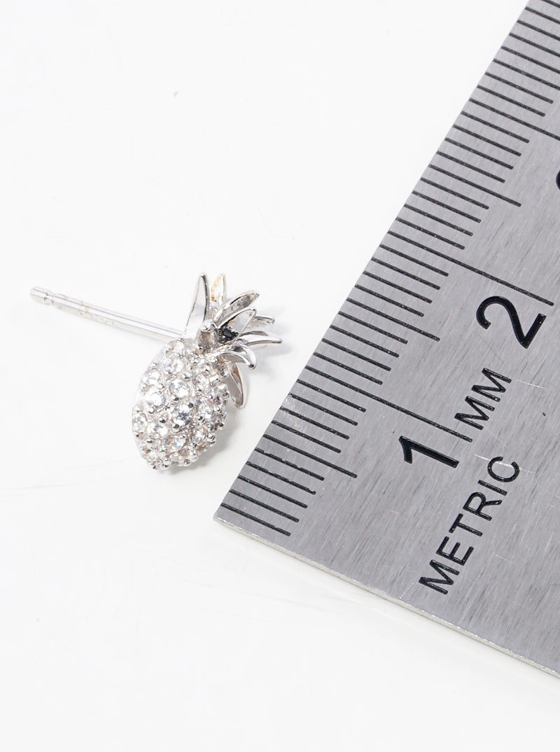 925 Sterling Silver CZ Pave Pineapple Post Stud Earrings
