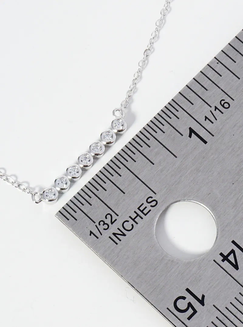 925 Sterling Silver CZ Round Bezel Pendant Delicate Necklace