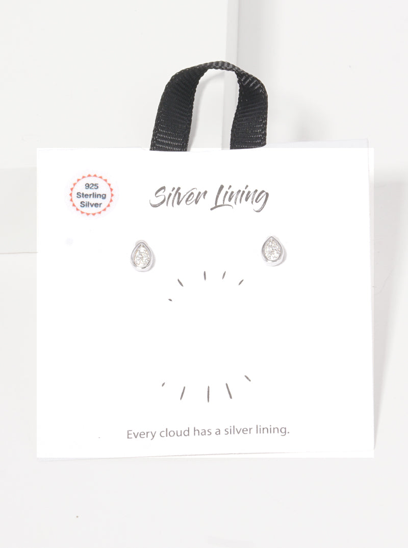 925 Sterling Silver CZ Teardrop Delicate Stud Earrings