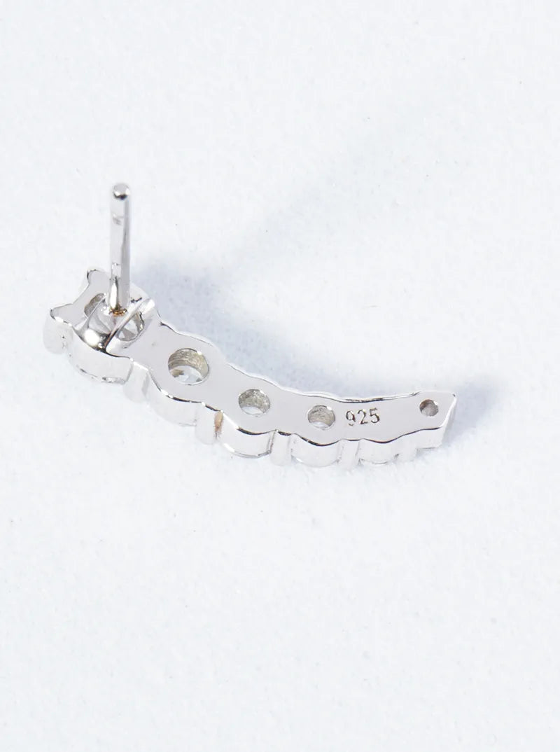 925 Sterling Silver Curved Graduated CZ Bar Stud Earrings