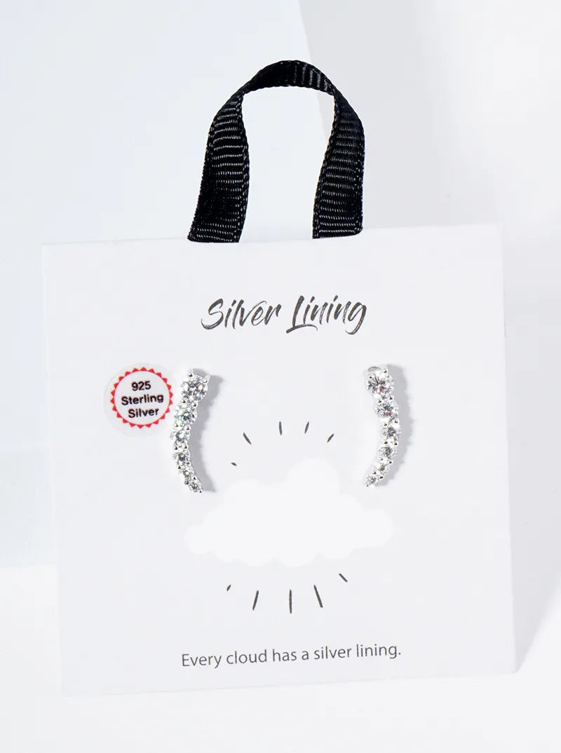 925 Sterling Silver Curved Graduated CZ Bar Stud Earrings