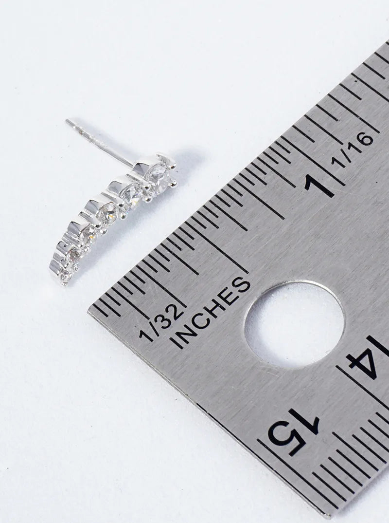 925 Sterling Silver Curved Graduated CZ Bar Stud Earrings