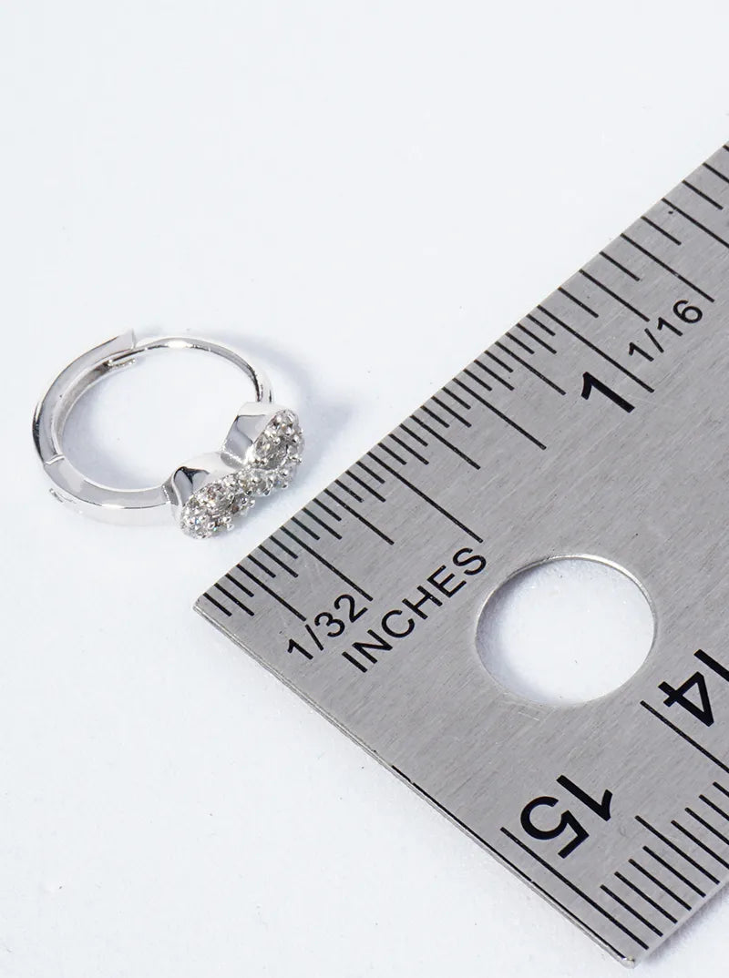 925 Sterling Silver Pave Set Cubic Zirconia Infinity 10mm Huggie Hoop Earrings