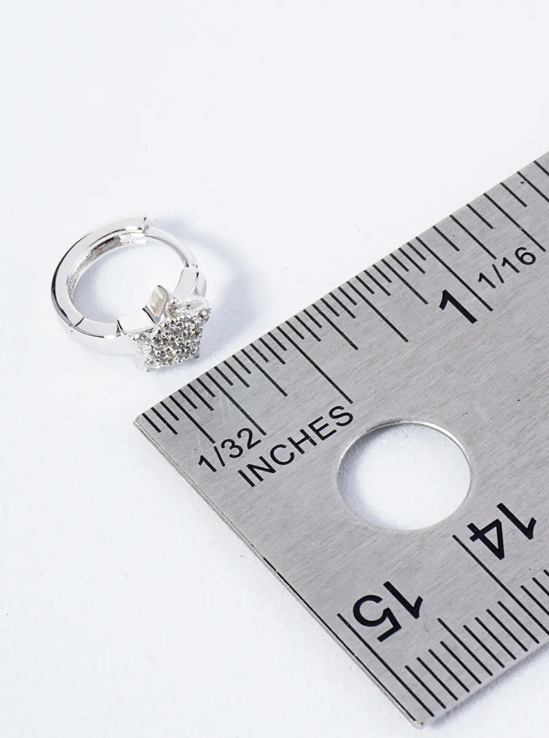 925 Sterling Silver Pave Set Cubic Zirconia Star 10mm Huggie Hoop Earrings