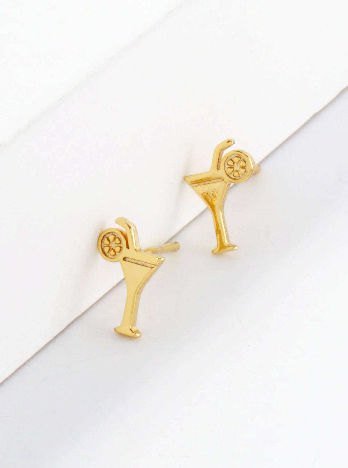 9mm Dainty Martini 18K-Gold-Dipped Brass Stud Earrings