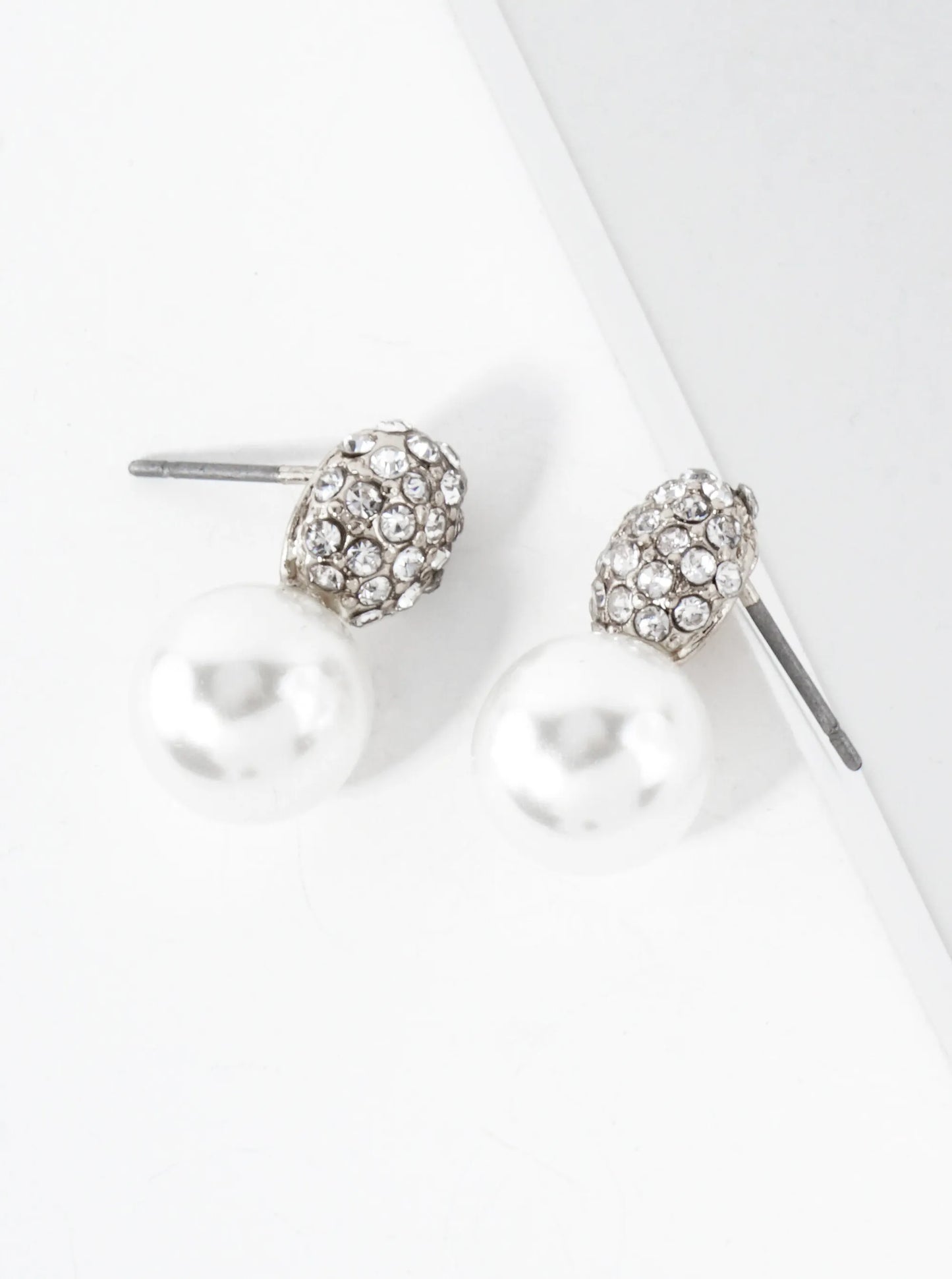 9mm Pearl Drop Crystal-Pave Oval Stud Earrings
