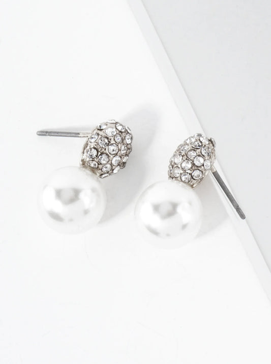 9mm Pearl Drop Crystal-Pave Oval Stud Earrings