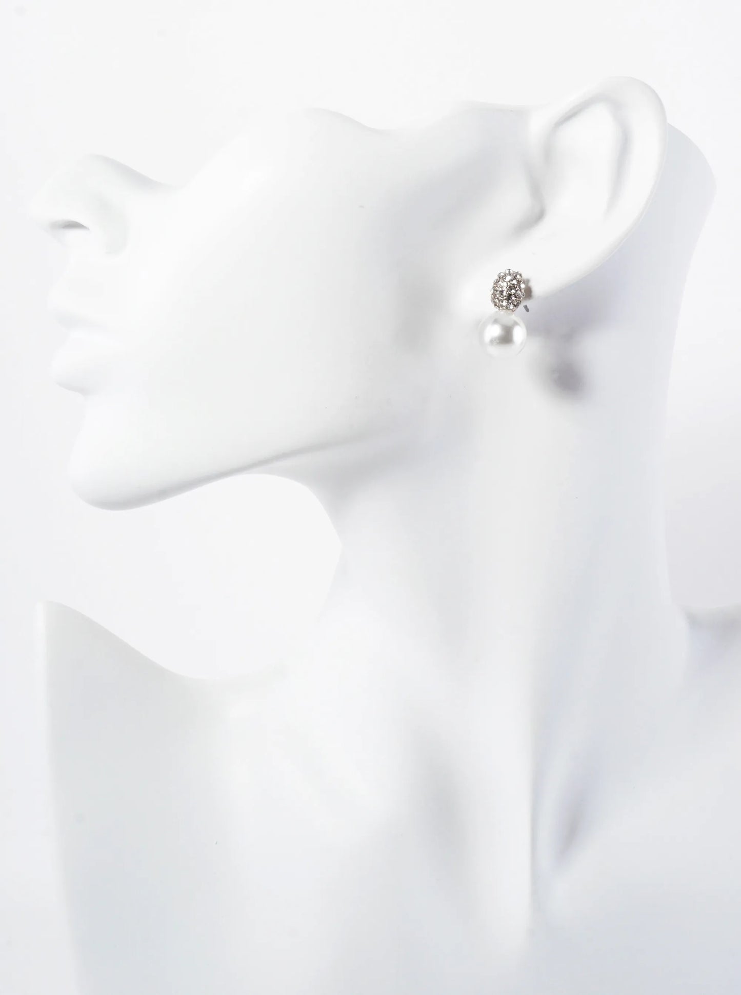 9mm Pearl Drop Crystal-Pave Oval Stud Earrings