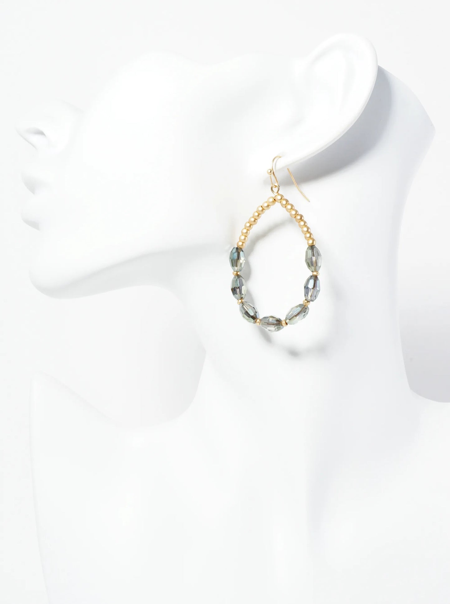 AB Coated Faceted Glass Beaded Wire Teardrop Dangle Earrings