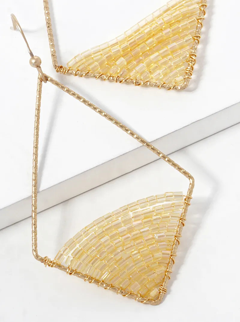 AB Coated Seed Beads Wire Wrapped Rhombus Shape Dangle Earrings