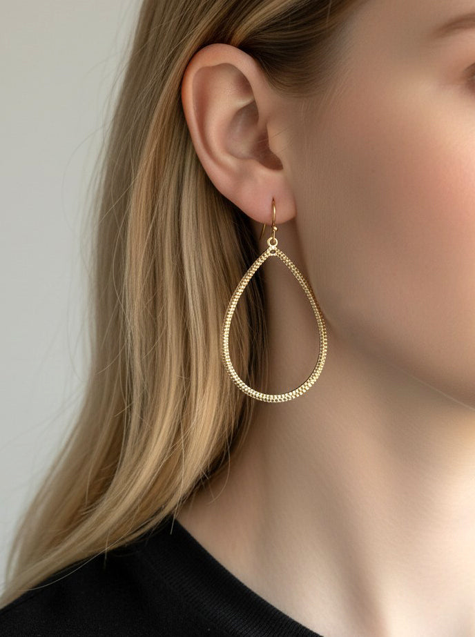 Elegant Hammered Dangle Teardrop Earrings