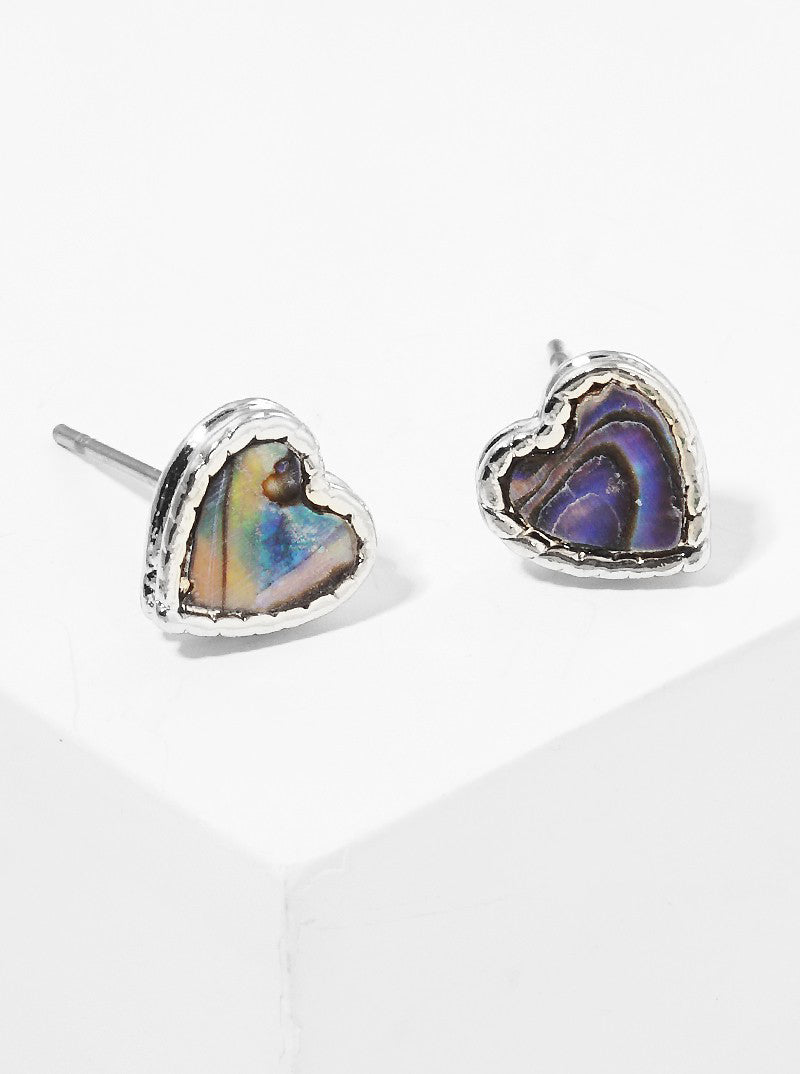 Abalone MOP Filled Dainty Heart Stud Earrings