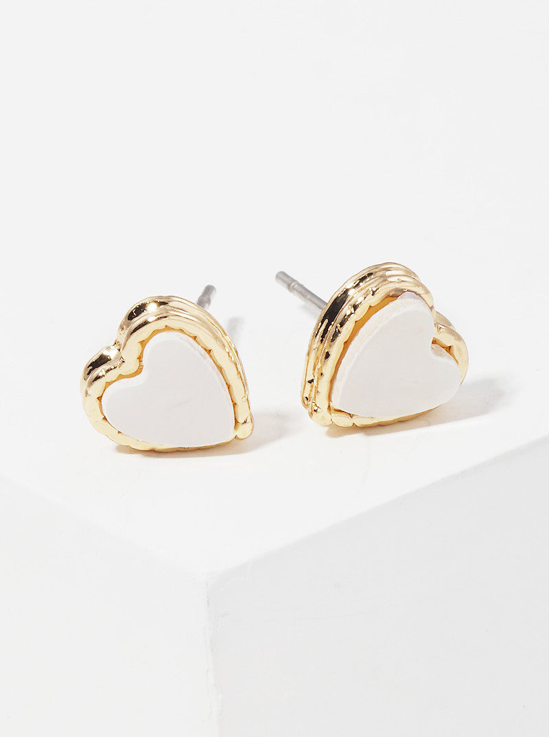 Abalone MOP Filled Dainty Heart Post Stud Earrings
