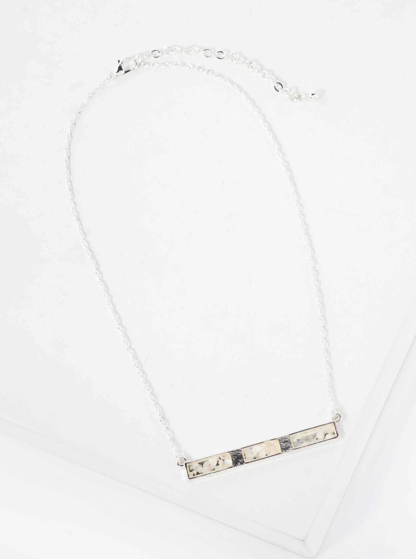 Abalone Shell Inlay 2-Inch Horizontal Bar Pendant 16-Inch Necklace
