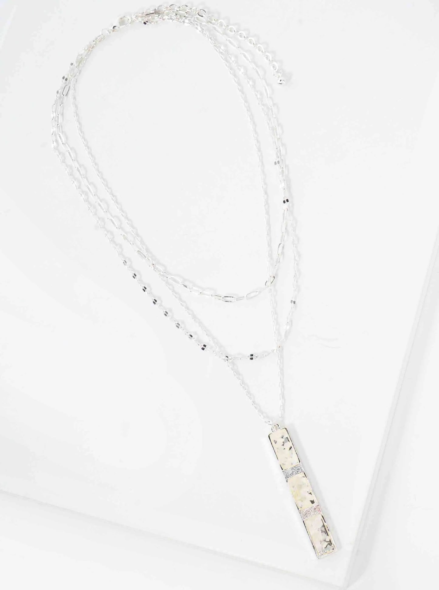 Abalone Shell Inlay 2-Inch Vertical Bar Pendant Layered Necklace
