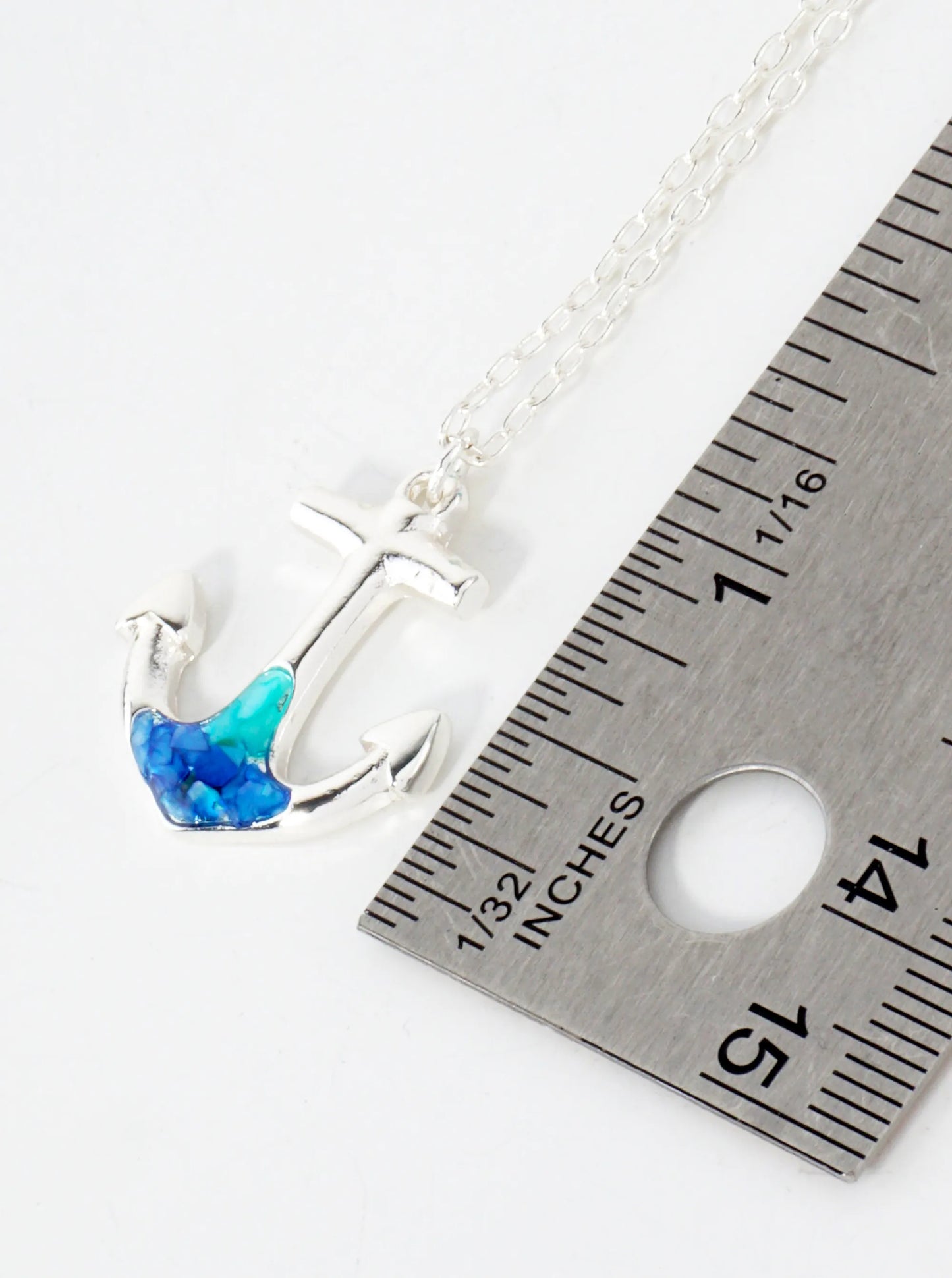 Abalone Shell Inlay Anchor Pendant 16-Inch Nautical Necklace
