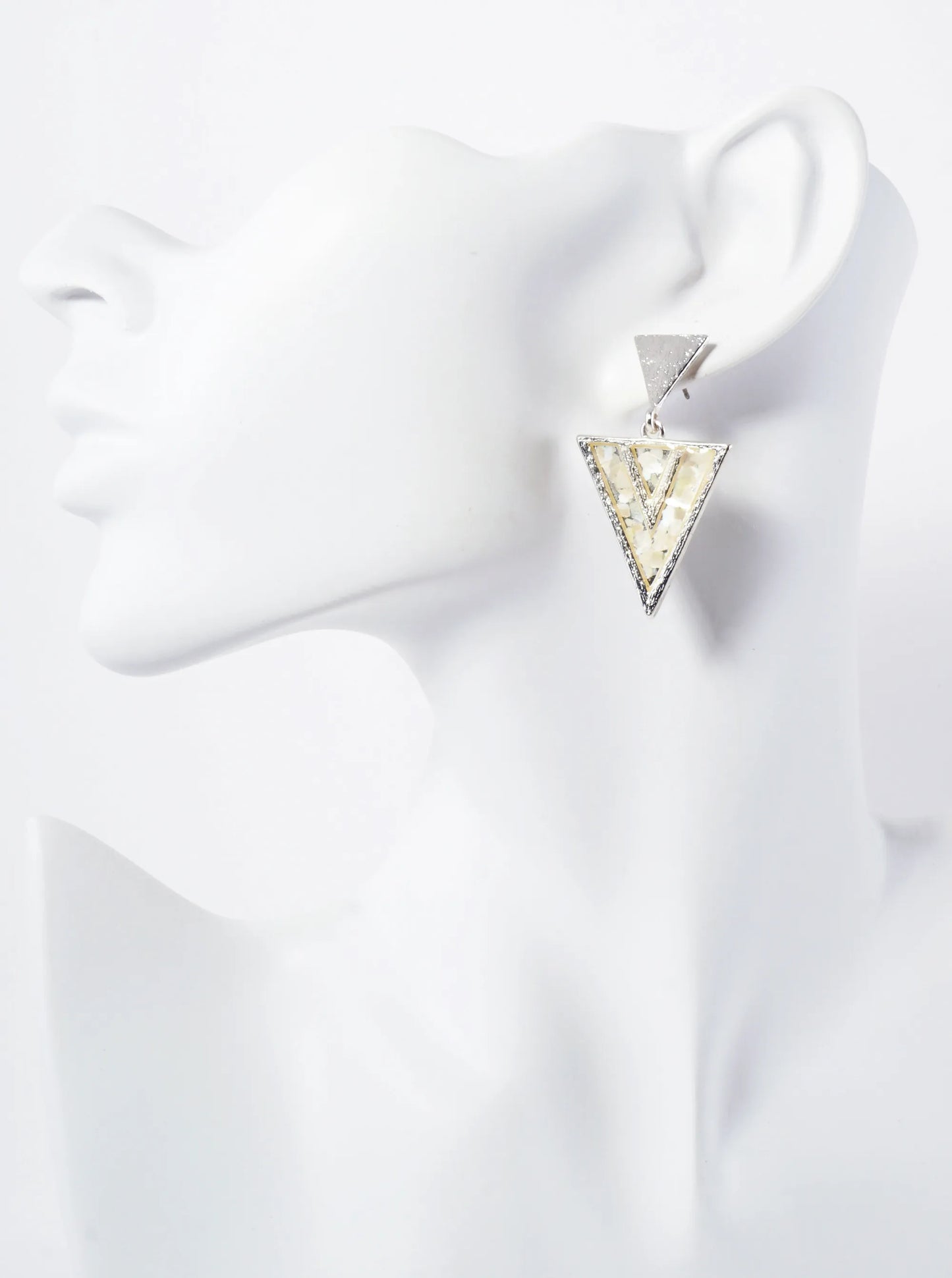 Abalone Shell Inlay Geometric Double Triangle Dangle Earrings