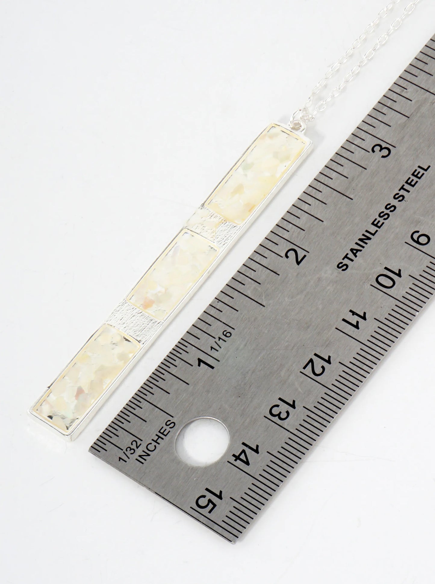 Abalone Shell Inlay Vertical Bar Pendant 30-Inch Long Necklace