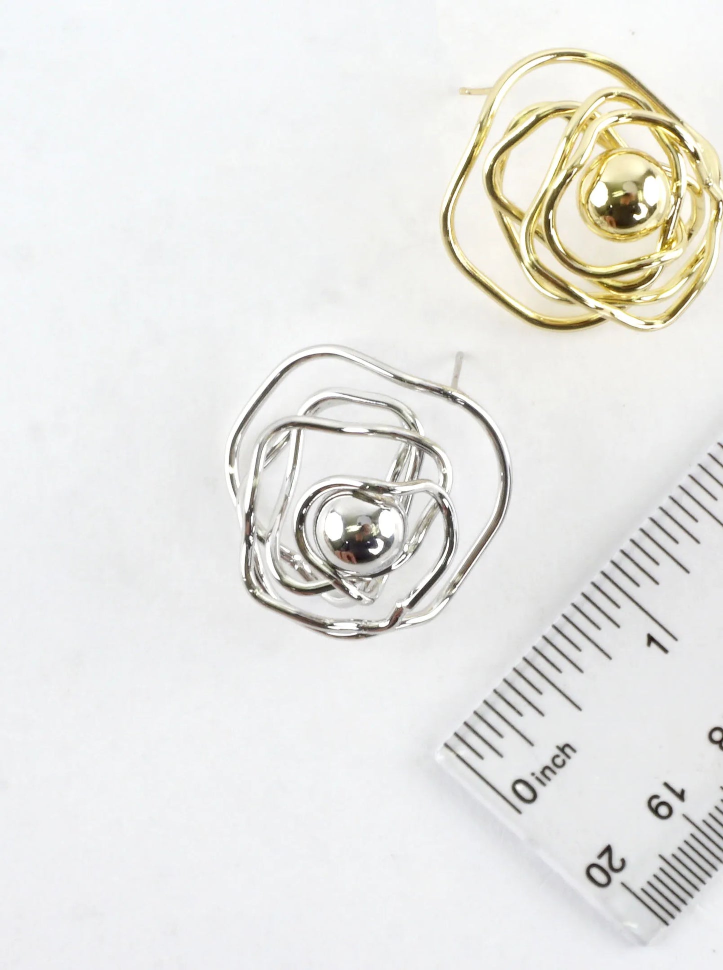 Abstract Wire Rose Ball Stud Earrings