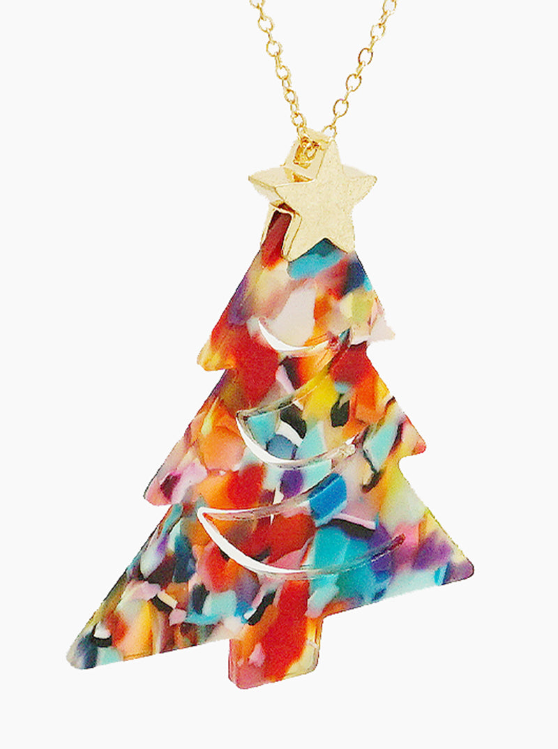 Acetate Christmas Tree Pendant 32 Inch Long Necklace