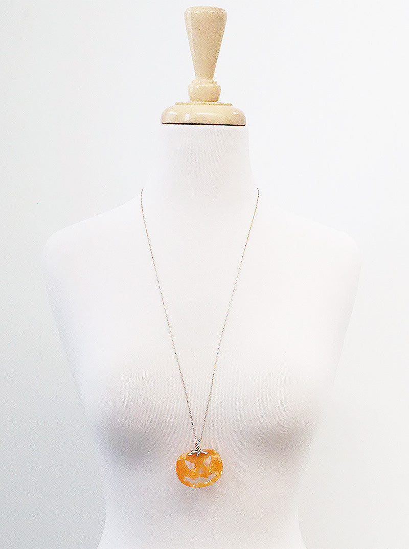 Acetate Halloween Pumpkin Pendant Long Necklace
