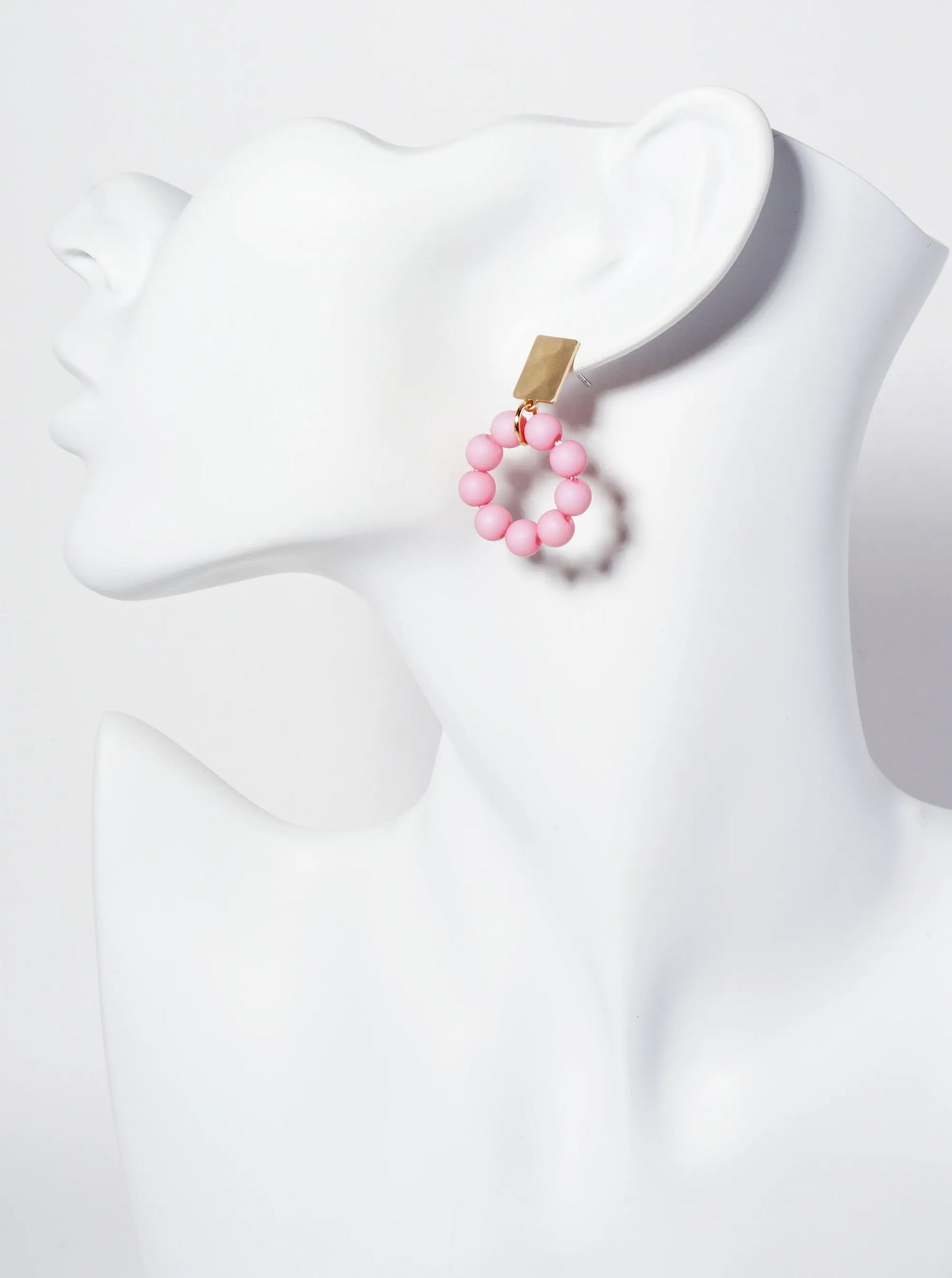 Acrylic-Beaded Circle Drop Hammered-Texture Rectangle Post Earrings