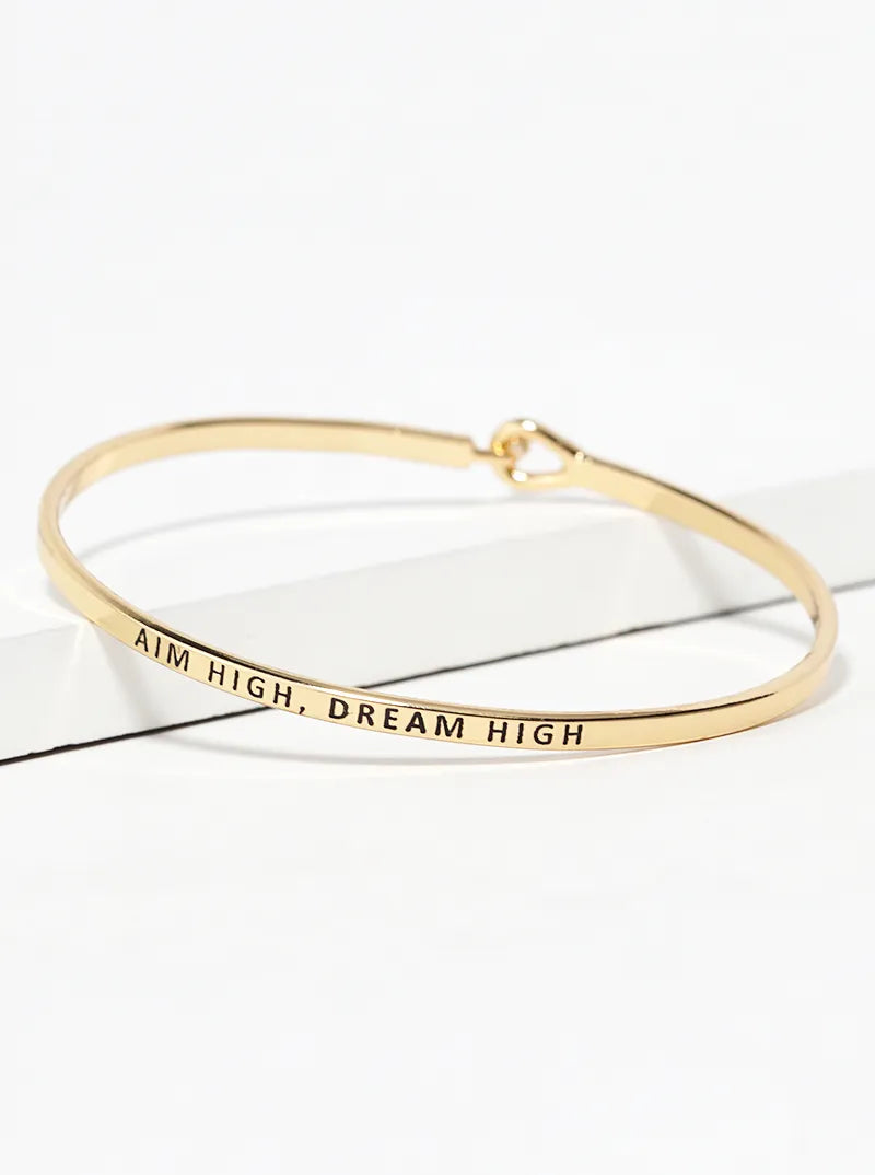 Aim High Dream High Engraved Inspirational Bangle Bracelet