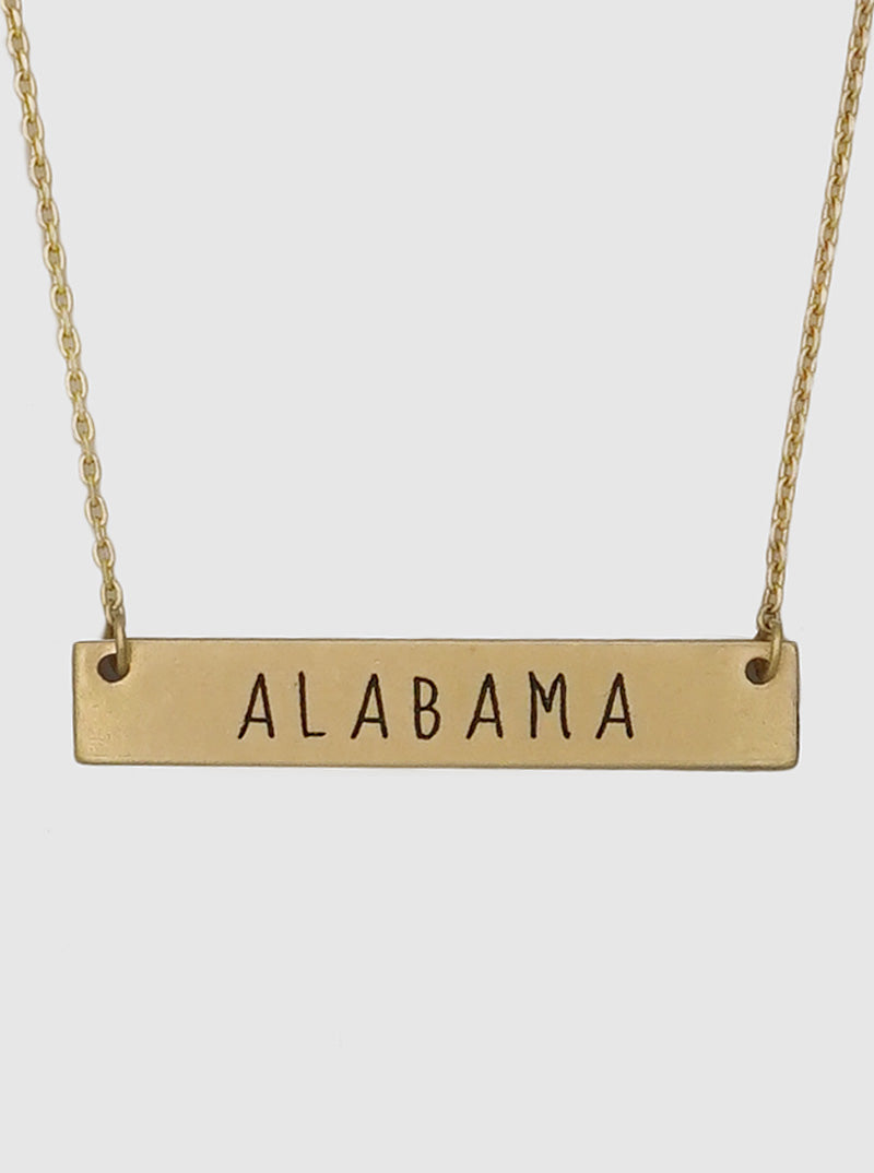 Alabama State Engraved Rectangle Pendant Necklace