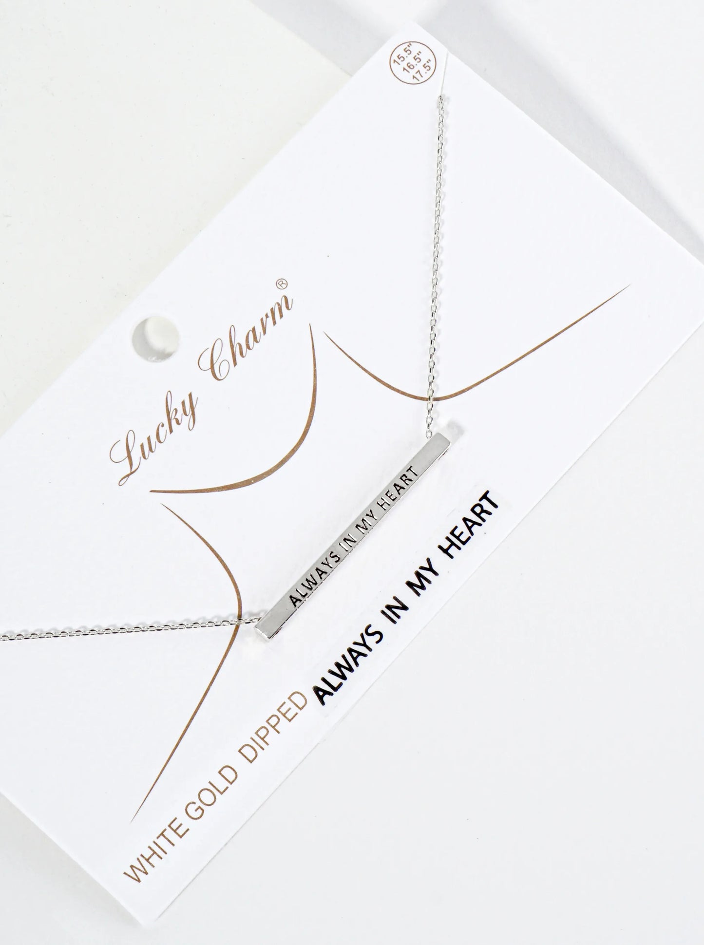 Always In My Heart Engraved 18K Gold Dipped Horizontal Brass Bar Pendant Inspirational Necklace