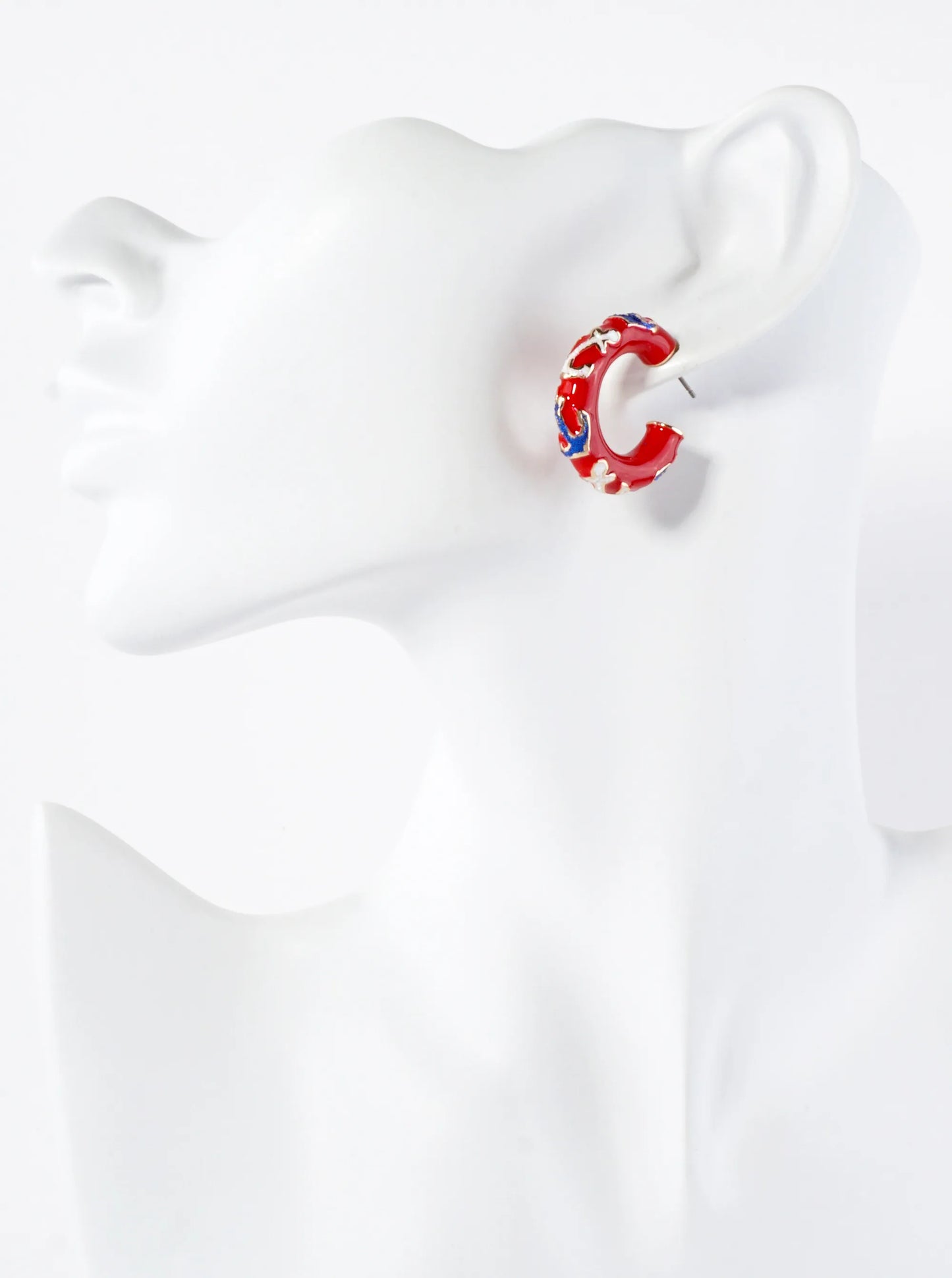Anchor Pattern 25mm Nautical Enamel Hoop Earrings