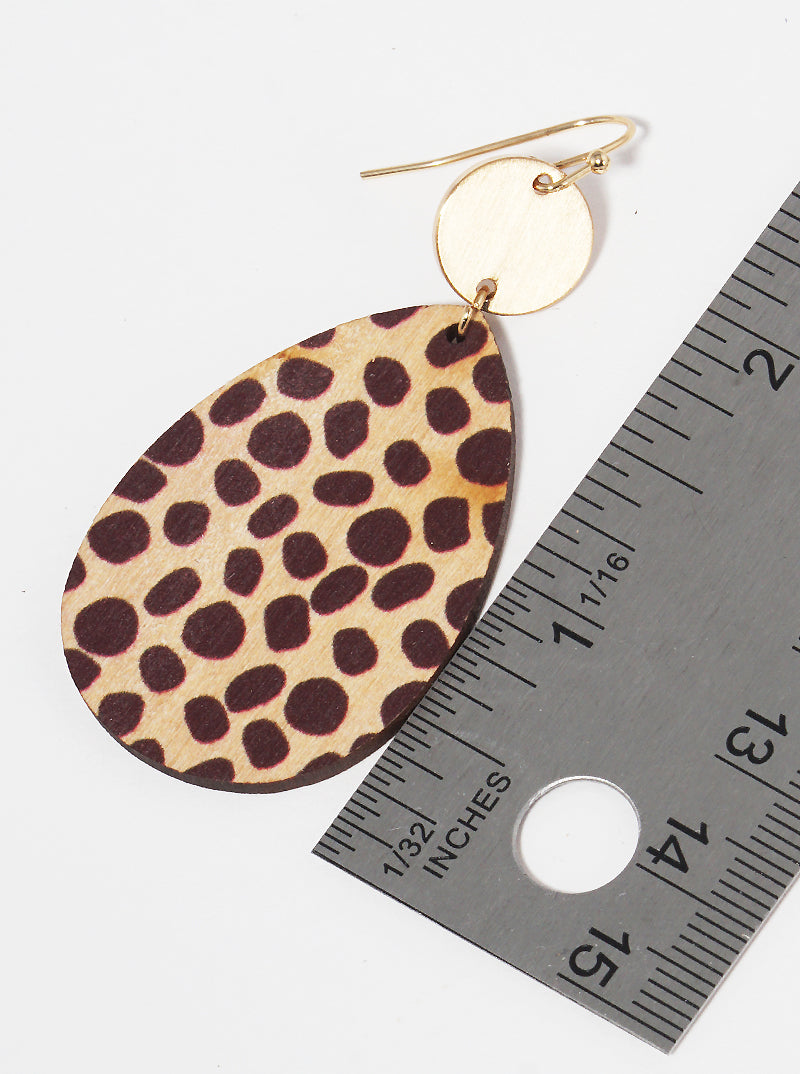 Animal Pattern Printed Rectangle Wood Dangle Drop Earrings